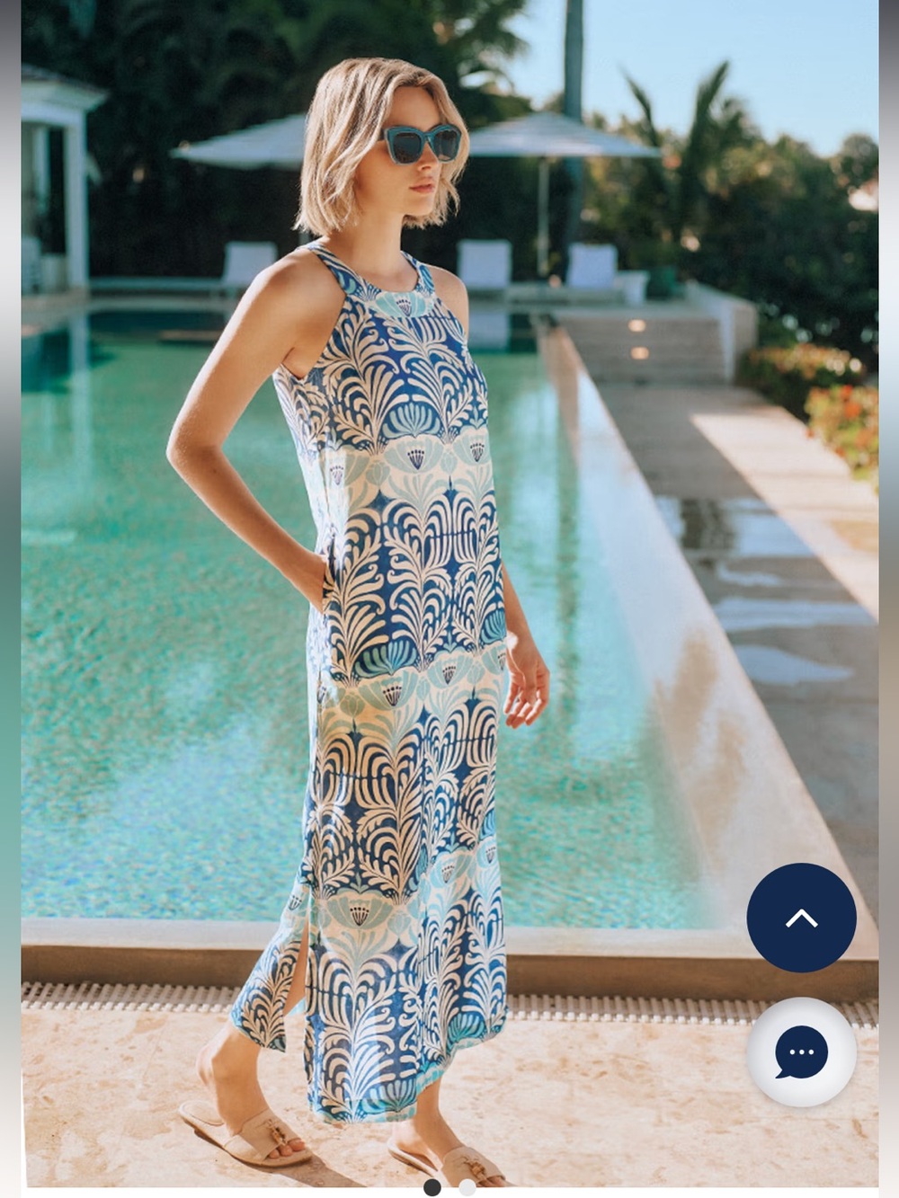 J. McLaughlin Blue White Floral Print Sleeveless Edie Maxi Dress M